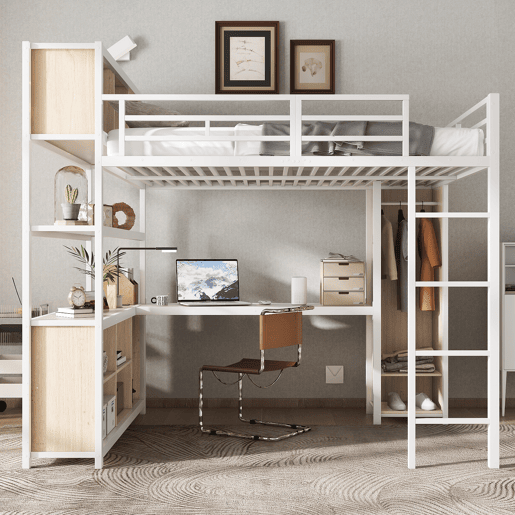 Cama alta,cama de criança de metal 140x200cm,branco