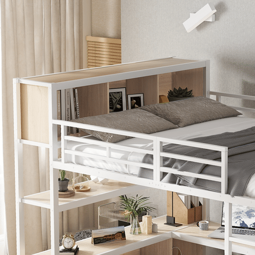 Cama alta,cama de criança de metal 140x200cm,branco