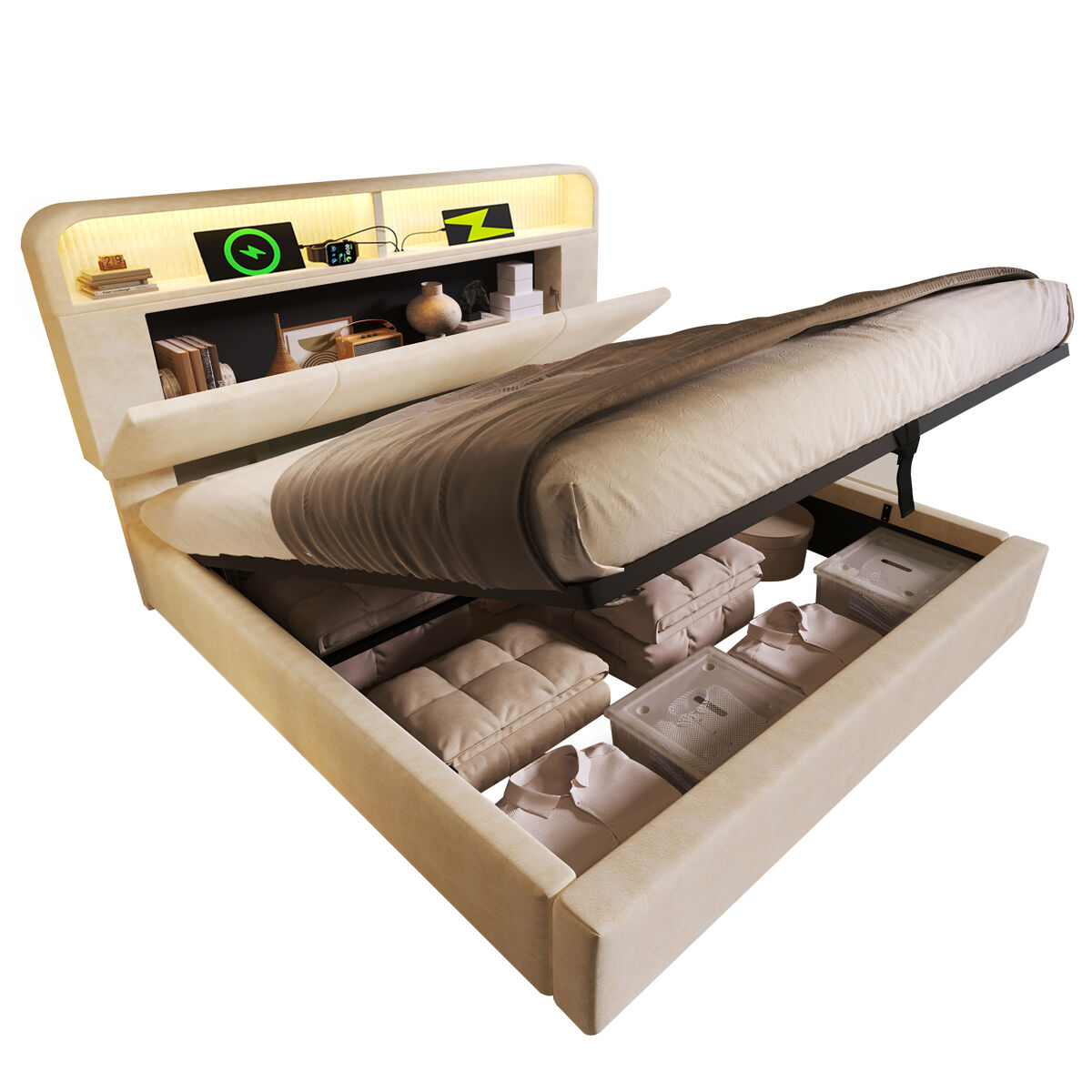 Cama con almacenaje de terciopelo 185x211