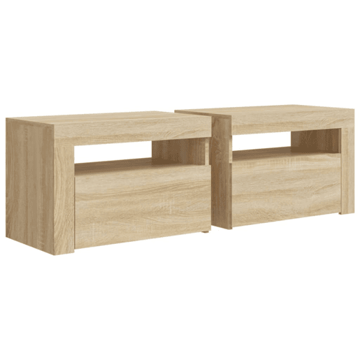 Lote de 2 Mesas De Cabeceira - Mesinhas De Cabeceira c luzes LED 60x35x40 cm carvalho sonoma