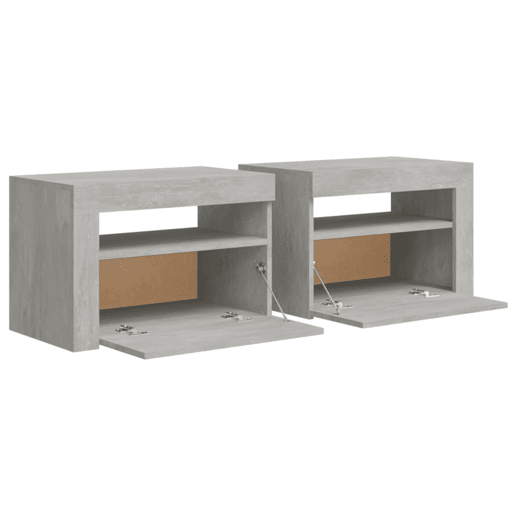 Lote de 2 Mesas De Cabeceira - Mesinhas De Cabeceira c luzes LED 60x35x40 cm cinzento cimento