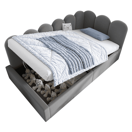 Cama com armazenamento,cama de criança de veludo 90x200cm,cinza