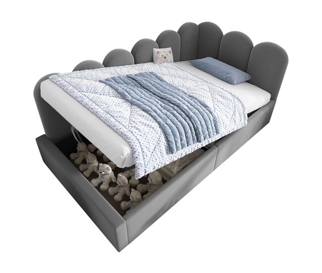 Cama con almacenaje,cama infantil de terciopelo 90x200cm,gris