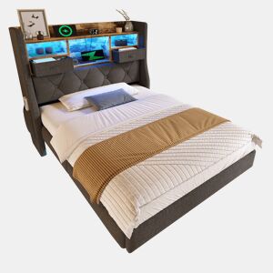 Cama de solteiro de linho 90x200cm com luz led,cinza