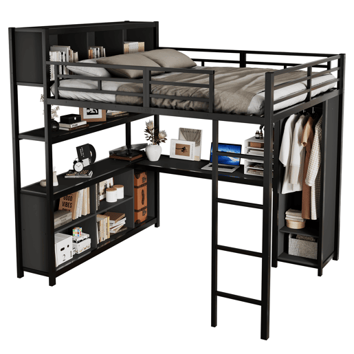 Cama alta,cama de criança de metal 140x200cm,preto
