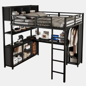 Cama alta,cama de criança de metal 140x200cm,preto