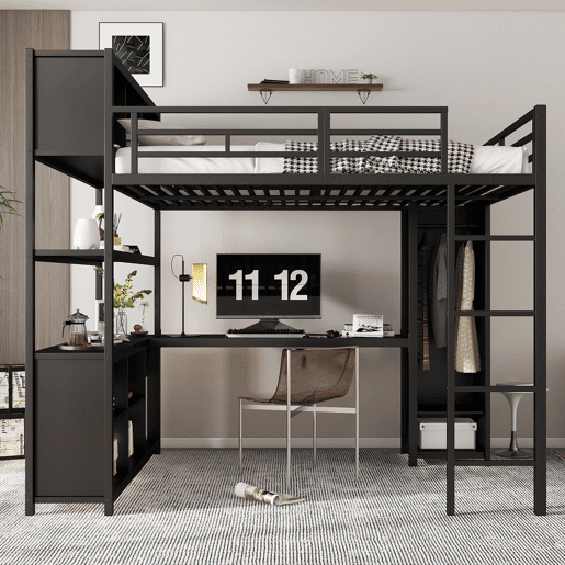 Cama alta,cama de criança de metal 140x200cm,preto