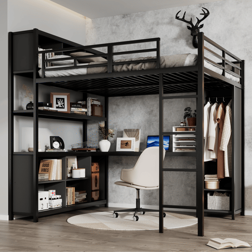 Cama alta,cama de criança de metal 140x200cm,preto