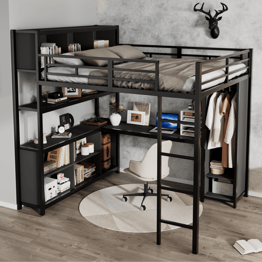 Cama alta,cama de criança de metal 140x200cm,preto