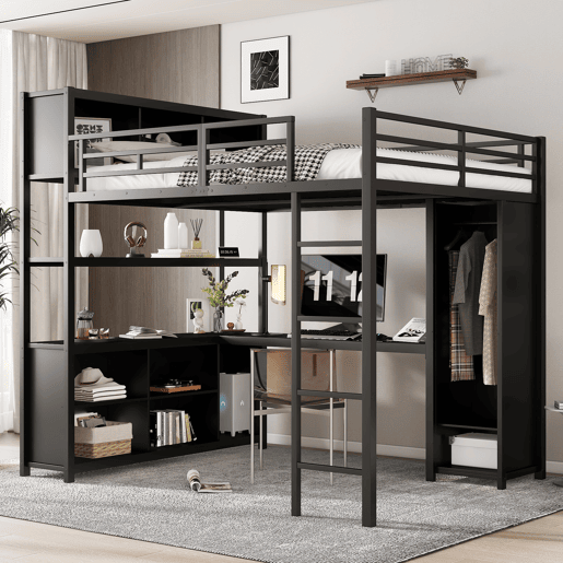 Cama alta,cama de criança de metal 140x200cm,preto