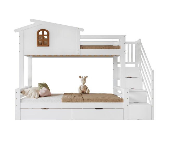 Litera infantil de madera de pino 120x200(90x200)cm,blanco