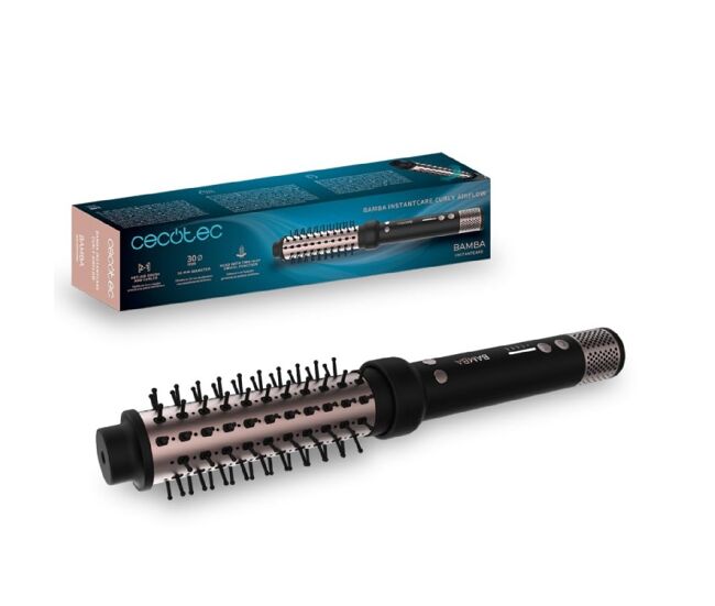 Cecotec cepillo instantcare curly airflow. moldea el cabello, cilindro de 34mm con cabezal giratorio, revestimiento cerámico