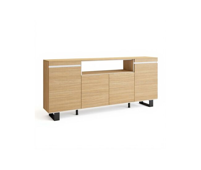 Aparador con patas, 4 puertas y 1 estante versátil en roble arena y blanco 203 cm kavos roble arena- blanco 203 x 87 x 34,6 cm