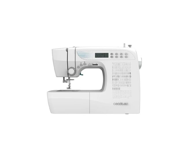 Máquina de coser - Cecotec BelleCouture 21500, 215 puntadas, Motor digital, Pantalla LCD, Enhebrado automático, Kit accesorios, Blanco