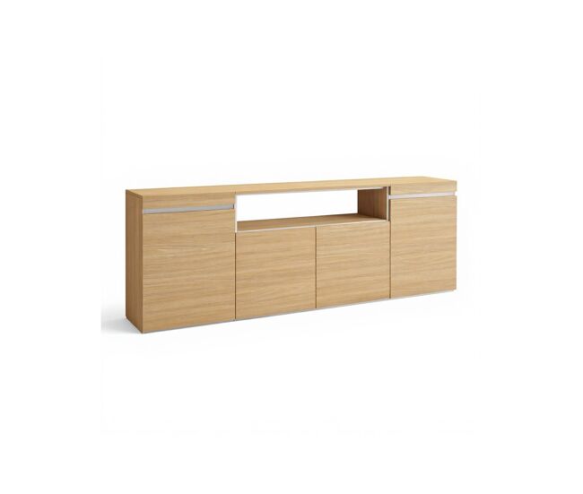Aparador de 4 puertas y 1 estante versátil en roble arena y blanco 203 cm kavos roble arena- blanco 203 x 75 x 34,6 cm