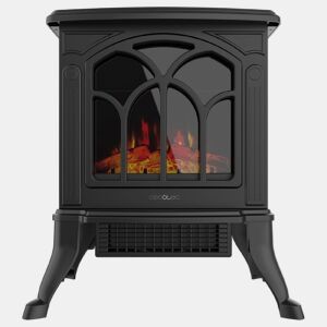 Cecotec Lareira elétrica com 1500 W de potência, 2 níveis de potência, termóstato ajustável e controlo das chamas.