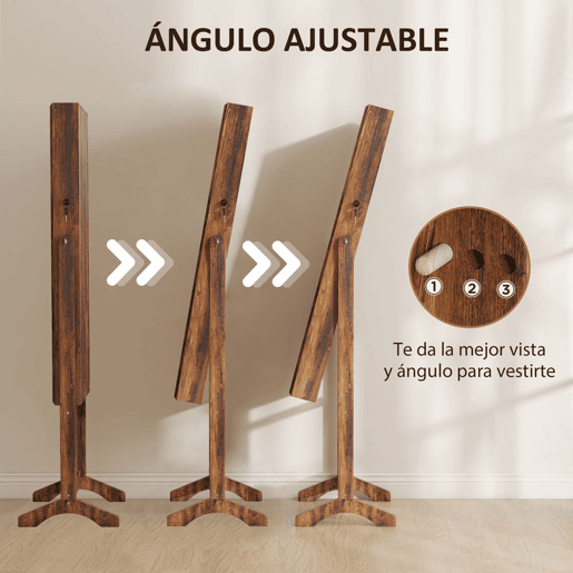 HOMCOM Espelho com Armário para Joias com Luzes LED, Armário de Pé com Espelho de Corpo Inteiro, Inclinável em 3 Ângulos, Fecho Magnético e Chave com 2 Fechaduras, Castanho Rústico com Forro Preto
