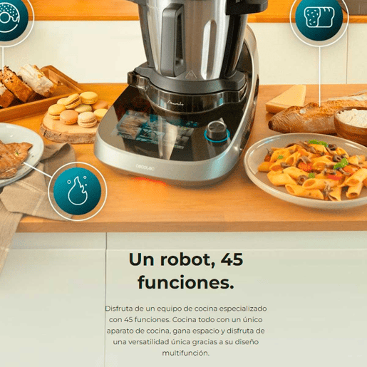 Cecotec Robô de cozinha multifunções com distribuidor de alimentos.