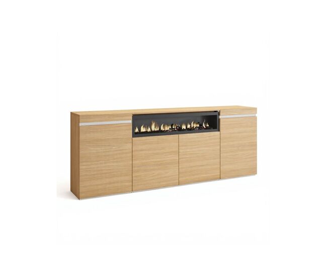 Aparador de 4 puertas con chimenea integrada en roble arena y blanco 203 cm kavos roble arena- blanco 203 x 75 x 34,6 cm
