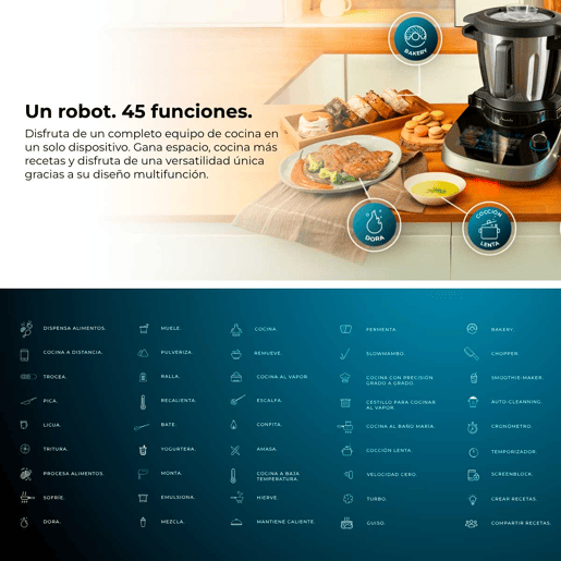 Cecotec Robô de cozinha multifunções com distribuidor de alimentos.