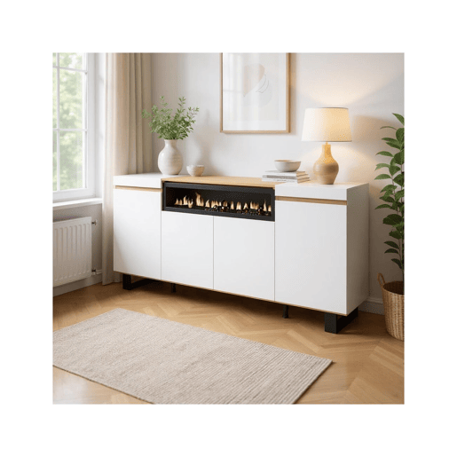 Aparador Kavos Up Lareira Blanco - Roble Nude 203 x 87 x 34,6 cm