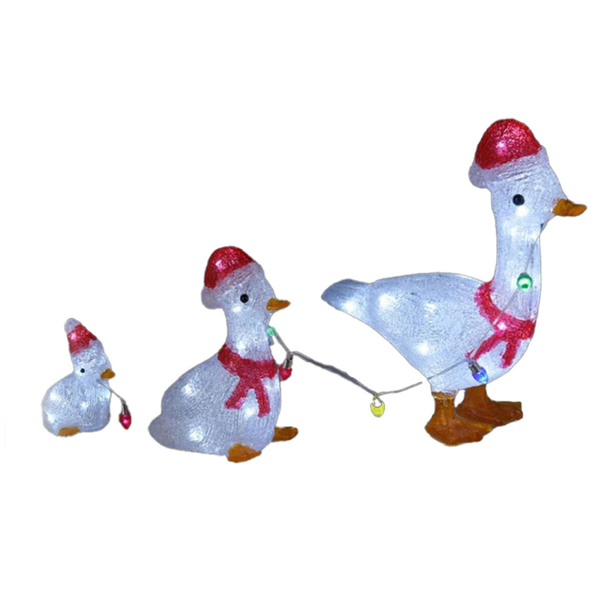 Set de 3 Patos decorativos Navideños con Luces LED y temporizador
