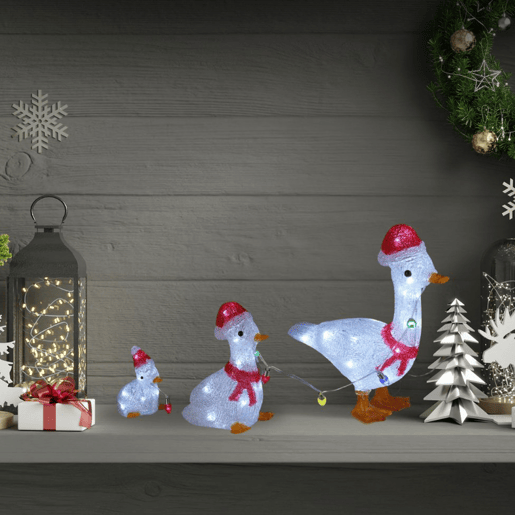 Conjunto de 3 patos decorativos de Natal com luzes LED e temporizador