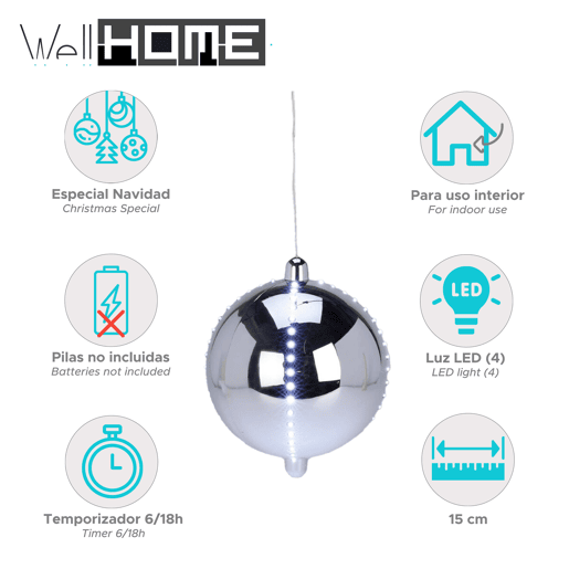 Bola de Natal LED Well Home com 4 luzes de corda