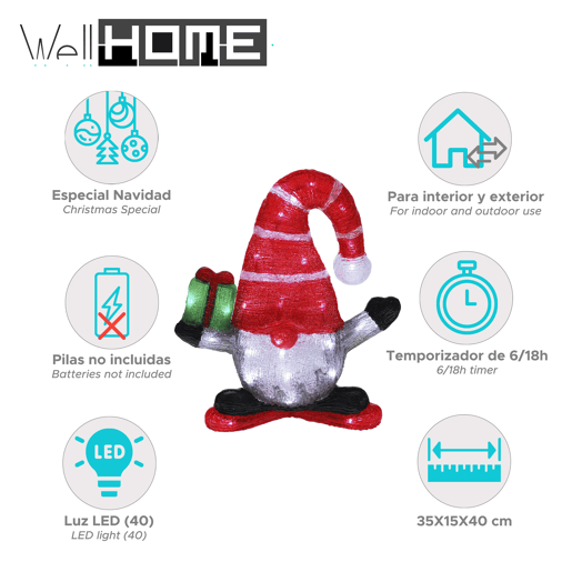 Gnomo de Natal Well Home com 40 luzes LED com temporizador
