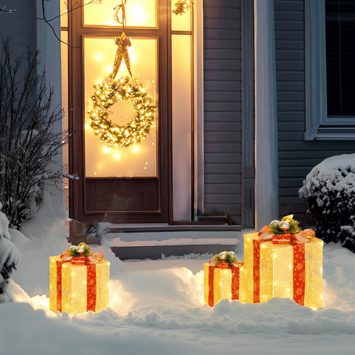 Outsunny Conjunto de 3 Caixas de Presente de Natal com Luzes Enfeites Luminosos para Árvore de Natal com 58 LEDs Branco Quente Iluminação Natalícia para Interior Exterior e Festa Dourado Outsunny Conjunto de 3 Caixas de Presente de Natal com Luzes Enfeites Luminosos para Árvore de Natal com 58 LEDs Branco Quente Iluminação Natalícia para Interior Exterior e Festa Dourado