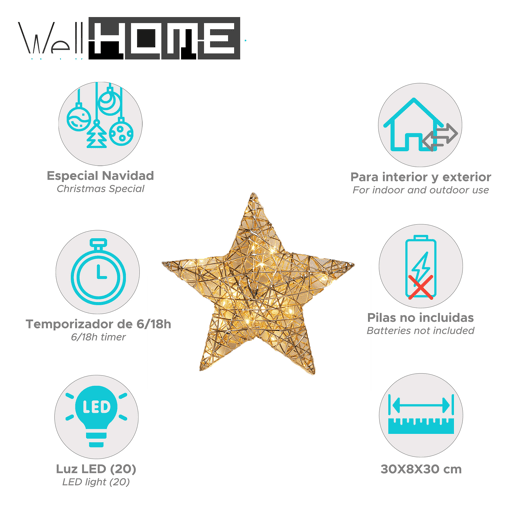 Estrela de Natal com 20 Luzes LED Quentes