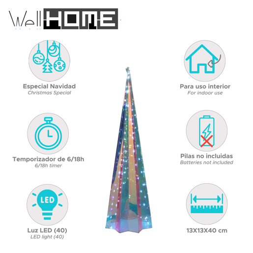 Cone Luminoso de Natal com Base em Estrela e 40 Luzes LED Cone Luminoso de Natal com Base em Estrela e 40 Luzes LED