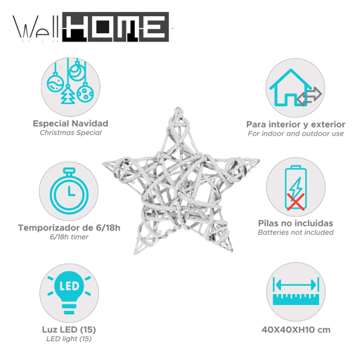 Estrela de Natal luminosa Well Home com 15 LEDs quentes