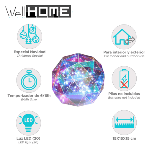 Bola luminosa Well Home com 20 luzes LED legais