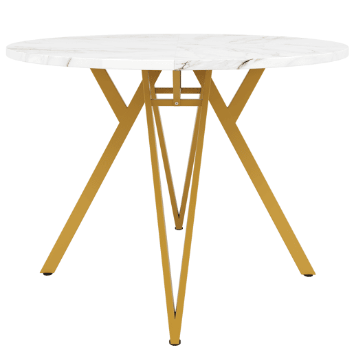 Mesa redonda 100x100 cm - Mesa de cozinha, mesa de jantar para 4 pessoas, pernas metálicas, tampo em MDF mármore - Dourado
