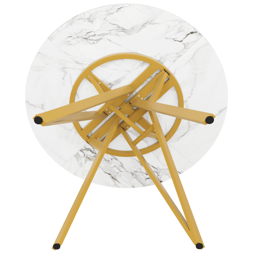 Mesa redonda 100x100 cm - Mesa de cozinha, mesa de jantar para 4 pessoas, pernas metálicas, tampo em MDF mármore - Dourado
