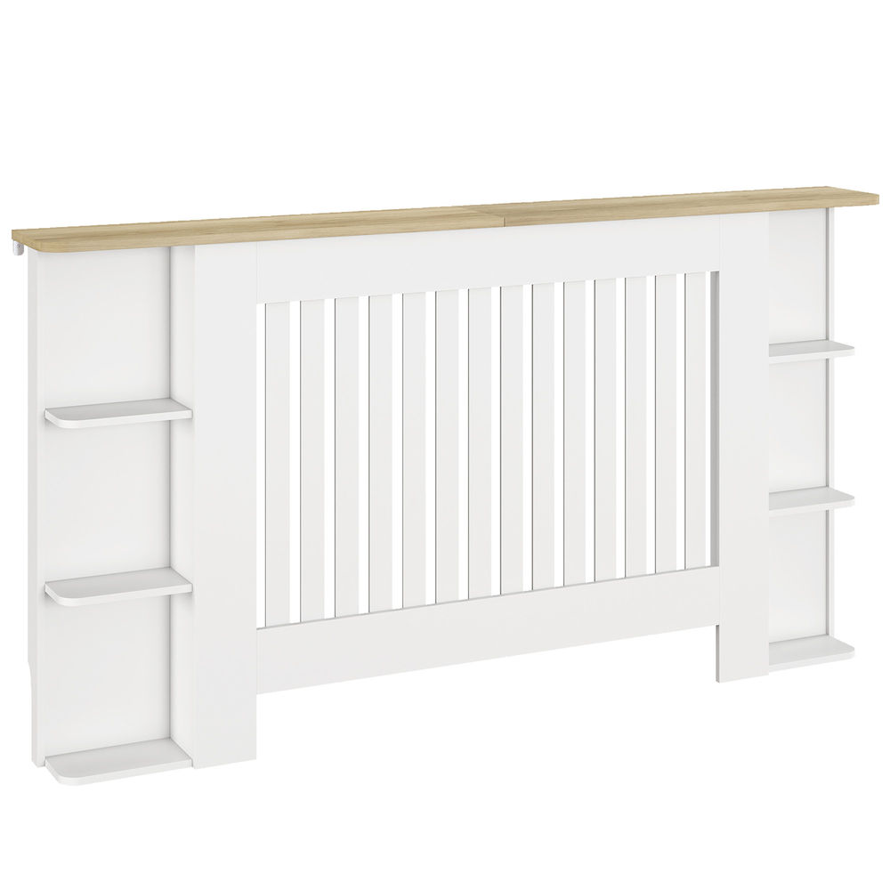 Homcom cubre radiadores con estantes, cubreradiador de mdf, cubierta para radiador, diseño moderno de listones, para salón, dormitorio, 152x19x83 cm, blanco