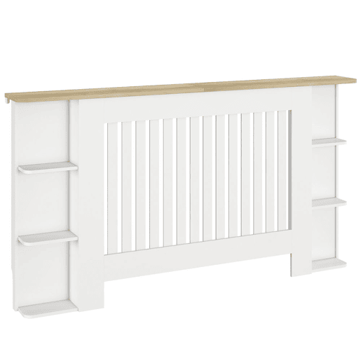 HOMCOM Cobertura para Radiadores com Prateleiras Cobertura de Radiador em MDF Cobertura para Radiador Desenho Moderno de Ripas para Sala de Estar Quarto 152x19x83 cm Branco