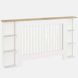 HOMCOM Cobertura para Radiadores com Prateleiras Cobertura de Radiador em MDF Cobertura para Radiador Desenho Moderno de Ripas para Sala de Estar Quarto 152x19x83 cm Branco