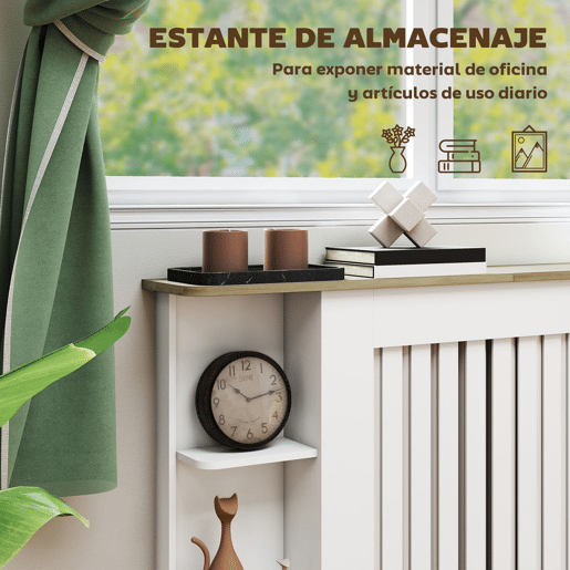 HOMCOM Cobertura para Radiadores com Prateleiras Cobertura de Radiador em MDF Cobertura para Radiador Desenho Moderno de Ripas para Sala de Estar Quarto 152x19x83 cm Branco