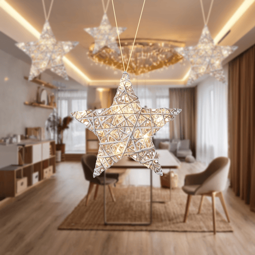 Estrela luminosa decorativa com 10 luzes LED com glitter