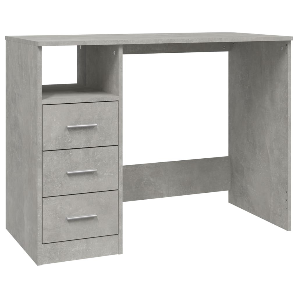 Escritorio - mesa de ordenador con cajones contrachapada gris hormigón 102x50x76 cm