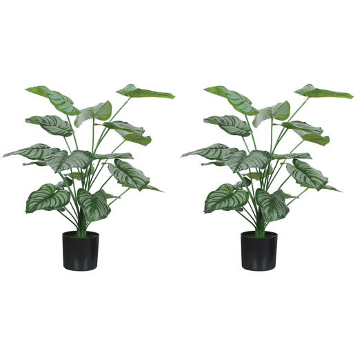 HOMCOM Conjunto de 2 Plantas Artificiais Decorativas 65 cm Plantas Artificiais com Vaso e Folhas para Interior Casa Sala de Estar Escritório Verde
