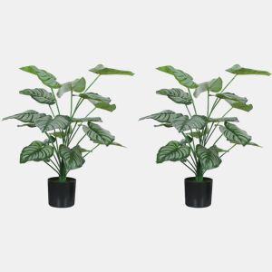 HOMCOM Conjunto de 2 Plantas Artificiais Decorativas 65 cm Plantas Artificiais com Vaso e Folhas para Interior Casa Sala de Estar Escritório Verde