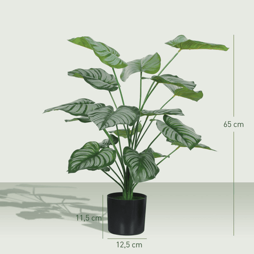 HOMCOM Conjunto de 2 Plantas Artificiais Decorativas 65 cm Plantas Artificiais com Vaso e Folhas para Interior Casa Sala de Estar Escritório Verde