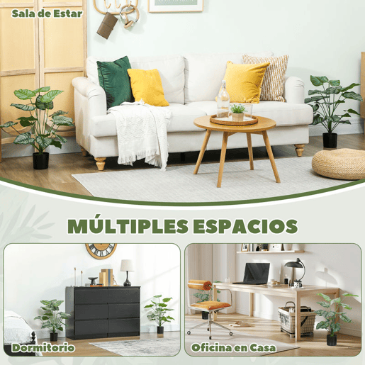 HOMCOM Conjunto de 2 Plantas Artificiais Decorativas 65 cm Plantas Artificiais com Vaso e Folhas para Interior Casa Sala de Estar Escritório Verde