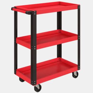 HOMCOM Carrinho de Oficina Carrinho de Ferramentas com 3 Prateleiras Rodas com Travões e Alça Lateral para Garagem Mecânica Casa Carga 120 kg Vermelho