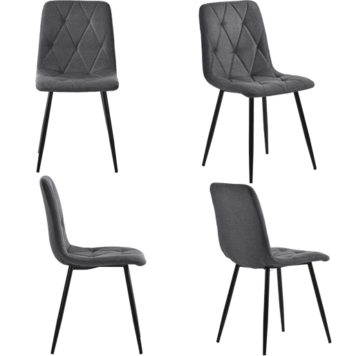 Cadeira de jantar (4 unidades), cinza escuro, cadeira de design com encosto, assento em linho twill, estrutura metálica, pernas metálicas
