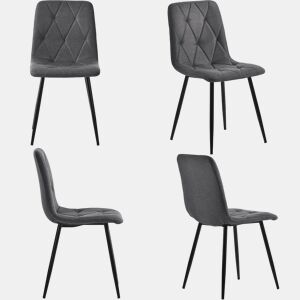 Cadeira de jantar (4 unidades), cinza escuro, cadeira de design com encosto, assento em linho twill, estrutura metálica, pernas metálicas