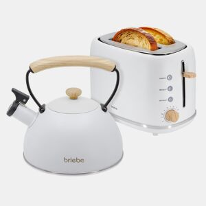 Briebe SKT1177WHT Nordic Tostapane a Fessura Larga a 2 Fette+ Chaleira de Indução com Apito, 2,3 L, 870, Branco